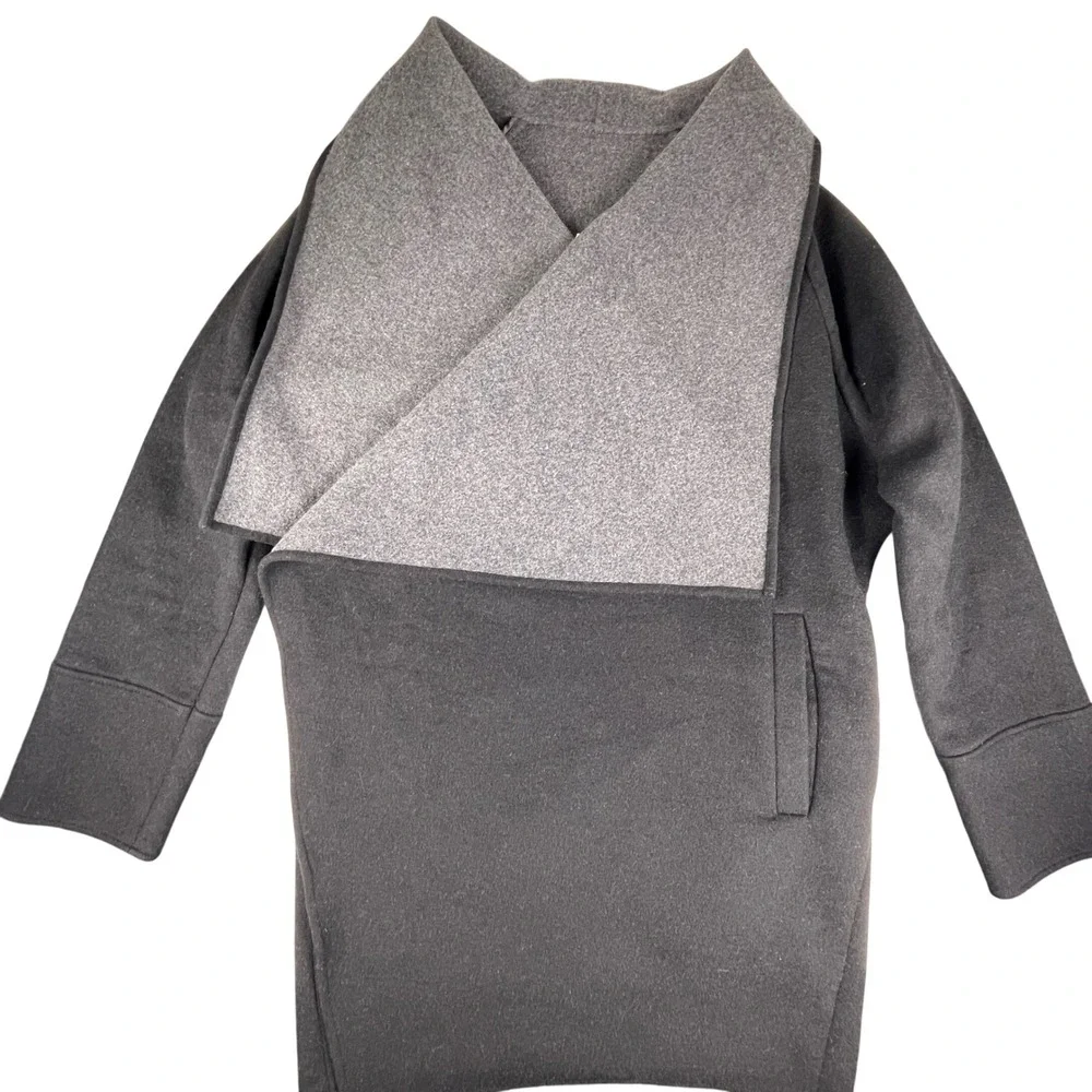 Michael Kors Coat Women L Gray Wool Blend Oversized Collar Wrap Jacket